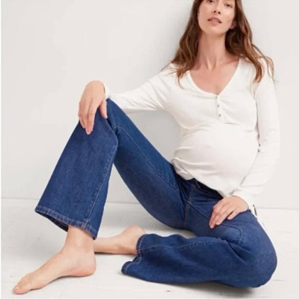 Hatch Dark Blue Maternity Wide-Leg Jeans